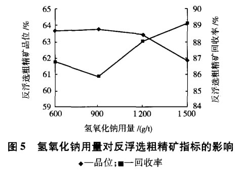 氫氧（yǎng）化（huà）鈉用量對（duì）反浮選粗精礦指標的影響